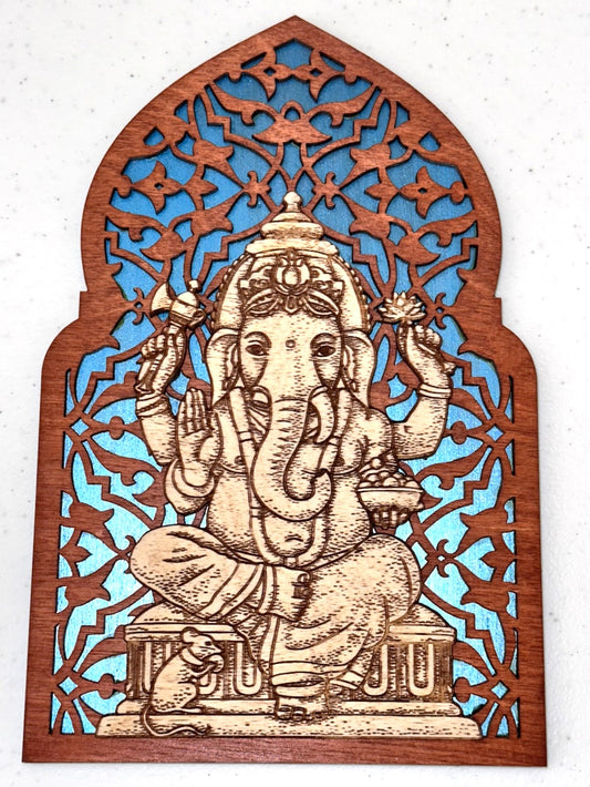 Ganesha on Throne with trellis - 6x9 inches